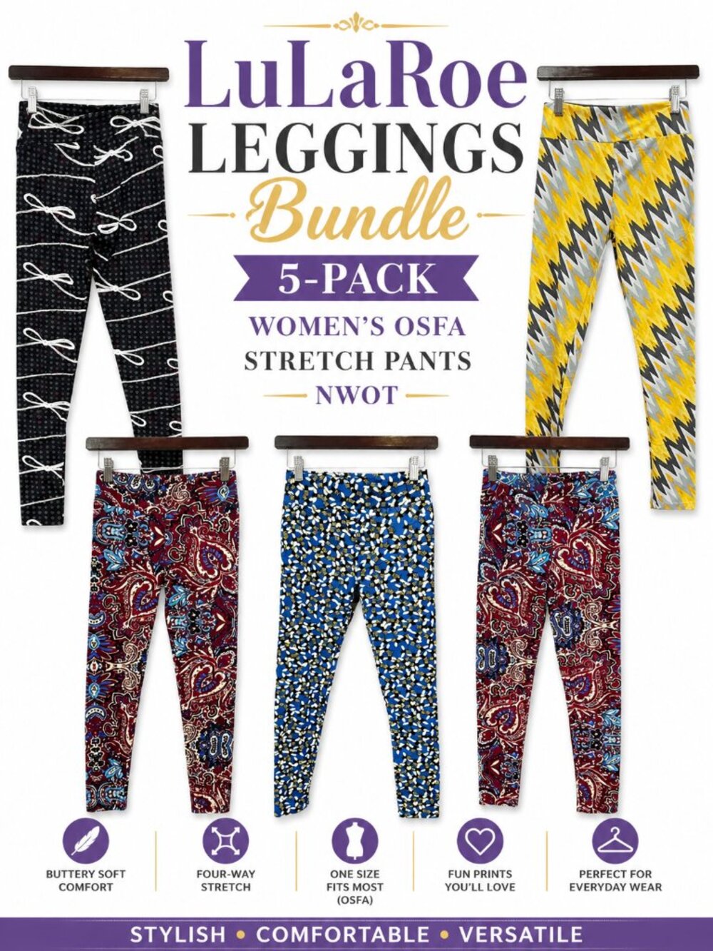NWOT LuLaRoe Leggings Bundle 5 PC OSFA Women's Stretch Pants